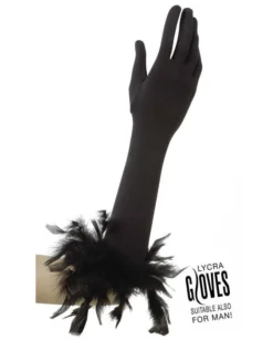 Guanti Neri Elastan Con Piume