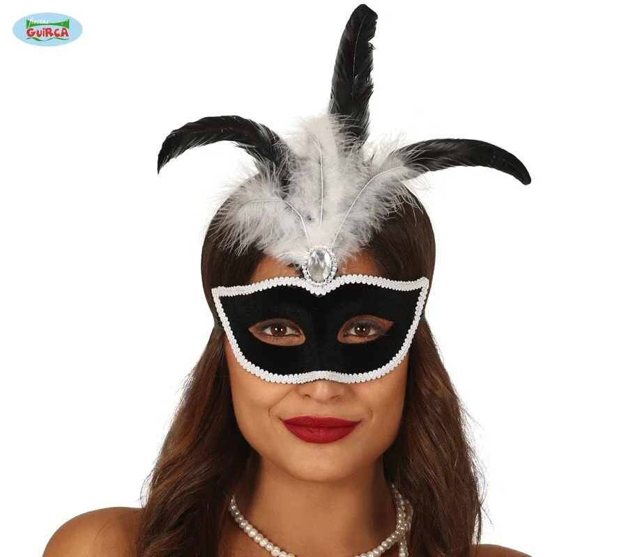 Maschera Nera Con Piume