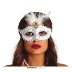 Maschera Argento Con Piuma