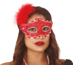 Maschera Rossa Con Piuma